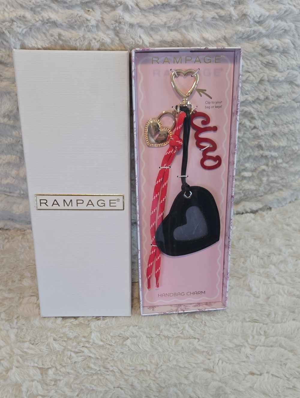 Rampage Black & Red Heart Handbag Charm Keychain